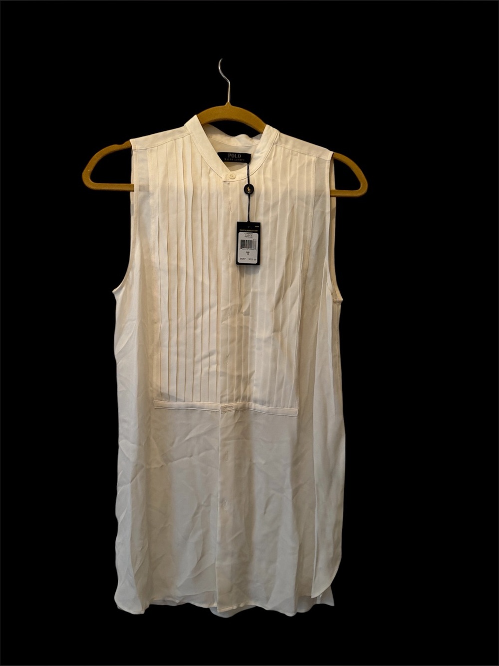Polo Ralph Lauren Pleated Silk  Sleeveless Blouse Cream Size 12 NWT